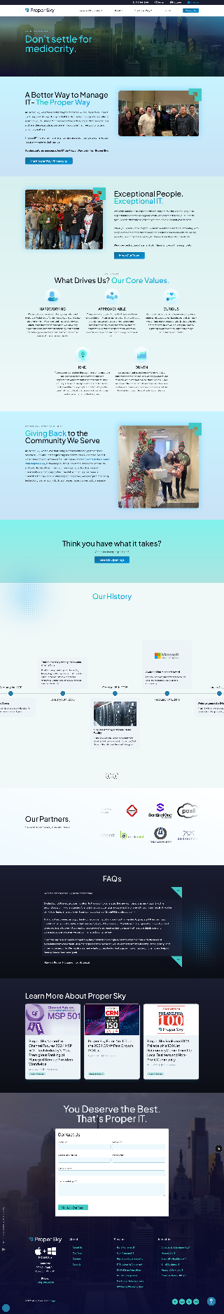 propersky.com about page, full page